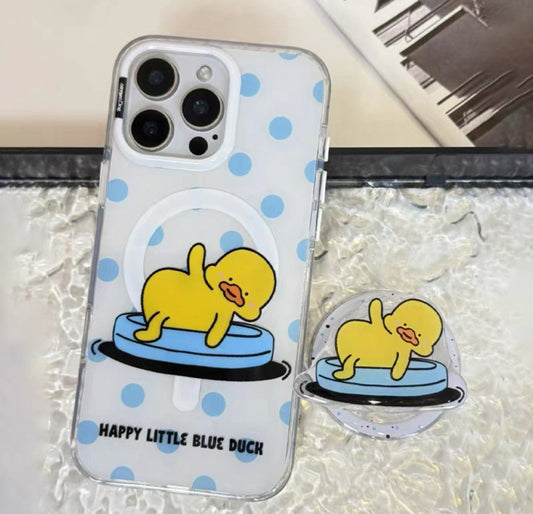 オキシゲン感溢れる黄色いアヒルデザインの 磁石付きスマホケース (Oxygen - infused yellow duck - themed magnetic phone case)(SJK092)