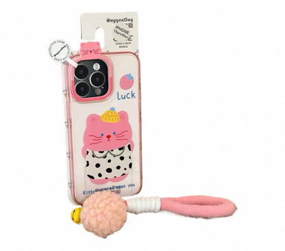 カートゥーン風の可愛い猫デザインの透明スマホケース （Cartoon - style cute cat - designed transparent phone case）（SJK078）