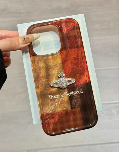 ヴィンテージなブラウンの土星デザインスマホケース(Vintage brown Saturn-themed phone case)(SJK017)