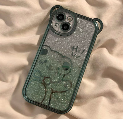 キラキラしたメッキ加工ベアスマホケース （listening electroplated bear phone case）（SJK045）