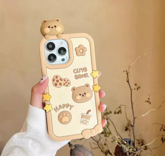 可愛らしい立体ミルクティークマデザインのスマホケース (Adorable three - dimensional milk tea bear - designed phone case)(SJK062)