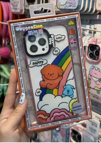 嬉しそうな子犬が虹色のすべり台で遊んでいるデザインのスマホケース (Phone case featuring happy puppies playing on a rainbow slide)(SJK093)