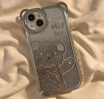 シャイニングパウダー入りのキャラクターベアスマホケース （Glittery cartoon bear phone case）（SJK044）