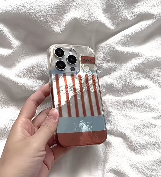 青と褐色のツートンカラーストライプのスマホケース (Blue and brown two - tone striped phone case)(SJK021)