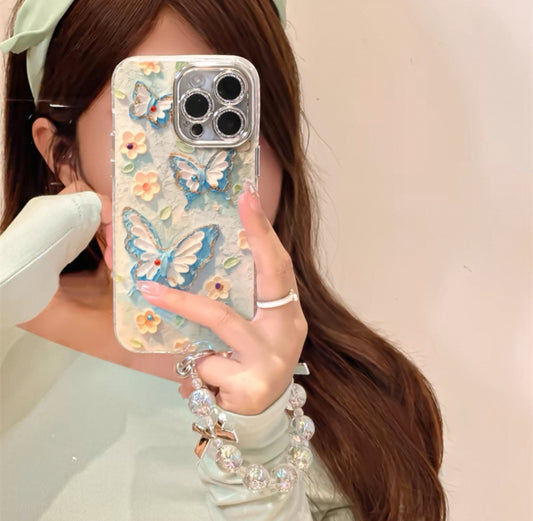 ブルーライトの油絵柄バタフライスマホケース （）Blue - light oil - painting butterfly phone case）（SJK028)）
