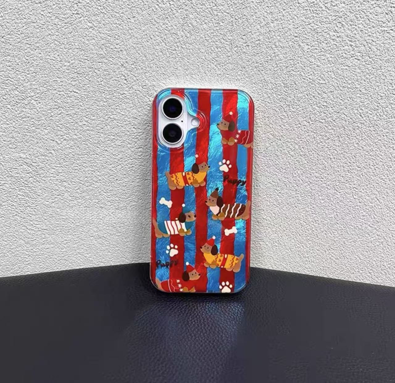 赤青の縞模様のスマホケース(Red and blue striped phone case)（SJK004）