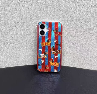 赤青の縞模様のスマホケース(Red and blue striped phone case)（SJK004）