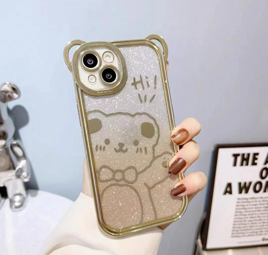 シャイニングパウダー入りのキャラクターベアスマホケース （Glittery cartoon bear phone case）（SJK044）
