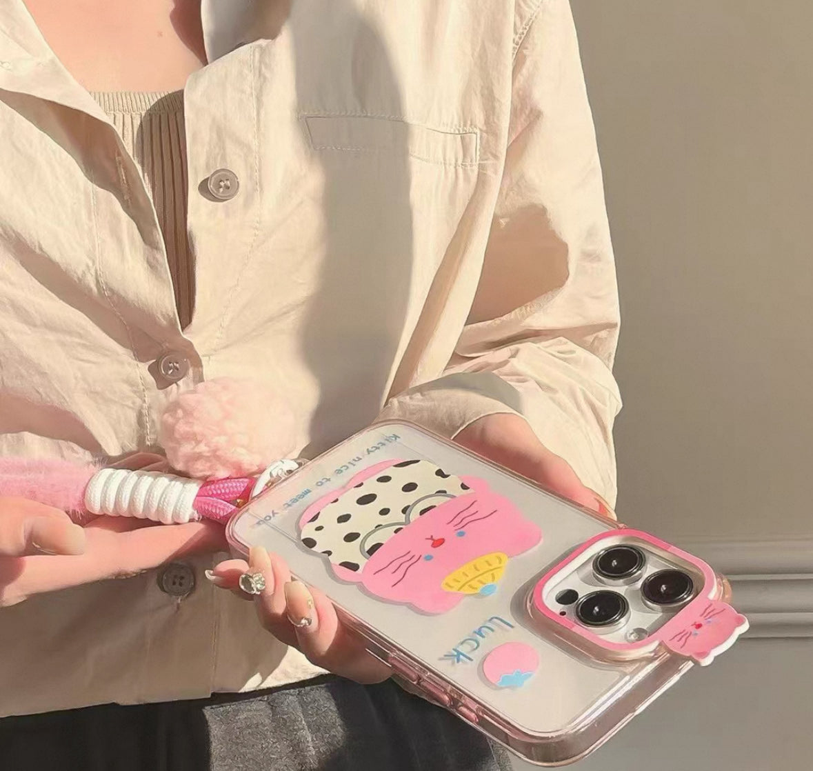 カートゥーン風の可愛い猫デザインの透明スマホケース （Cartoon - style cute cat - designed transparent phone case）（SJK078）