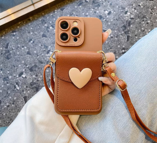 ミルクティー色のカード入れ付き保護カバー付きスマホケース ( Milk tea - colored phone case with card - holder protective cover)(SJK056)