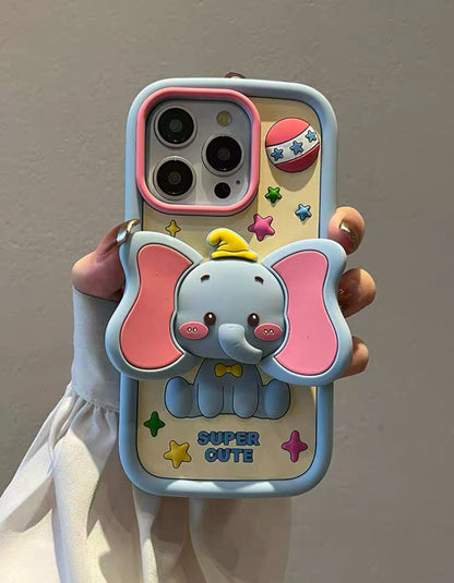可愛らしいカートゥーンのダンボデザインで、スタンド付きのスマホケース ( Adorable cartoon Dumbo - designed phone case with a stand)(SJK063)