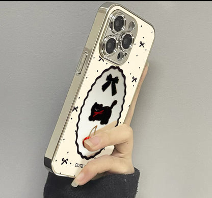 車厘子（チェリー）と猫のデザインが施され、鏡面仕上げのマイノリティなスマホケース （Cherry and cat - themed mirror - finished phone case, a niche choice）（SJK091）