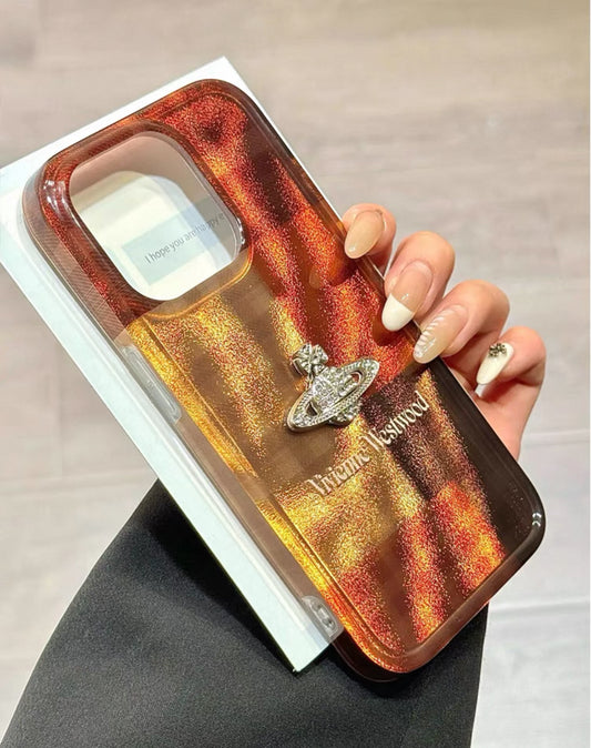 ヴィンテージなブラウンの土星デザインスマホケース(Vintage brown Saturn-themed phone case)(SJK017)
