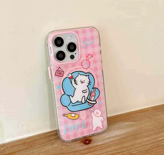 オリジナルの酔ったネコのデザインで、磁石付きのフルカバーカートゥーンスマホケース (Original drunk - cat - themed full - coverage cartoon phone case with magnetic function)(SJK095)