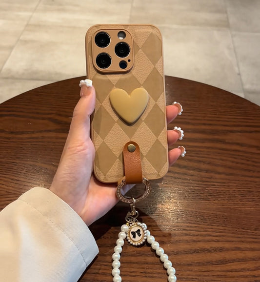 菱模様の革柄スマホケース (Diamond - check leather - textured phone case)(SJK026)