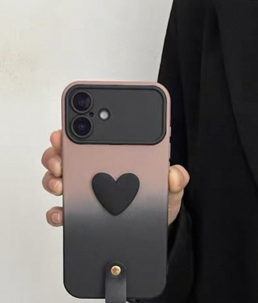 ピンクと黒のコントラストカラーで、ハートデザインのスマホケース (Pink and black contrast - colored phone case with a heart design)(SJK059)