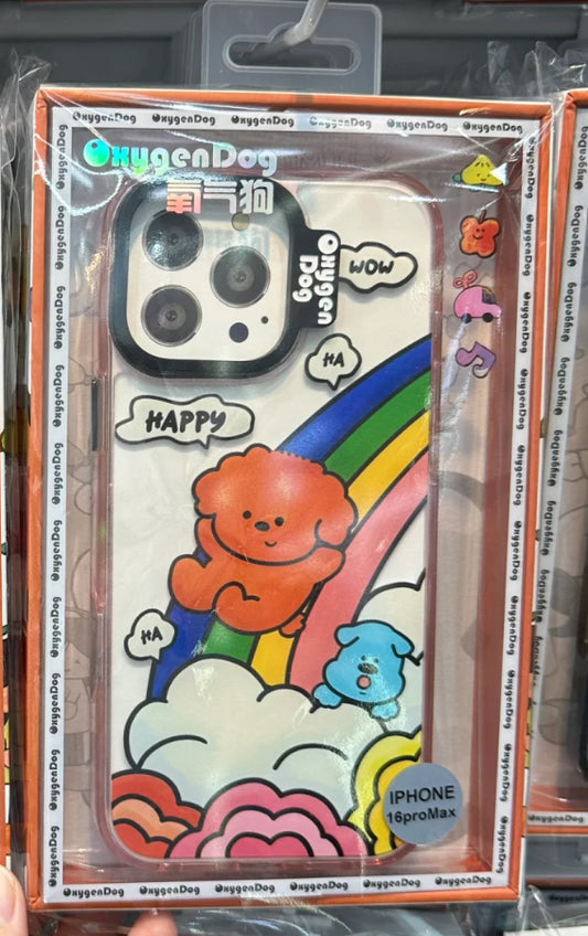 嬉しそうな子犬が虹色のすべり台で遊んでいるデザインのスマホケース (Phone case featuring happy puppies playing on a rainbow slide)(SJK093)