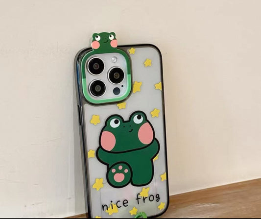面白い星とカエルデザインの透明スマホケース （Transparent phone case featuring funny stars and frog designs）（SJK079）