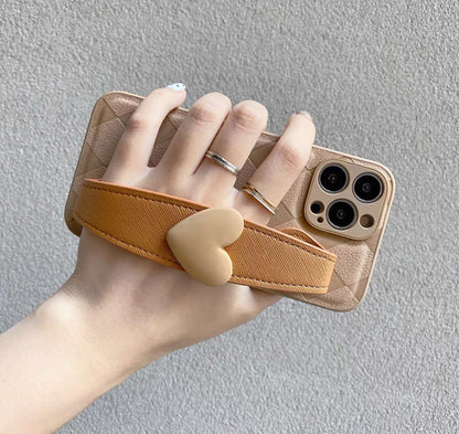 クラシックなハート柄の手首ストラップ付きスマホケース （Classic heart - themed wrist - strap phone case）（SJK046））