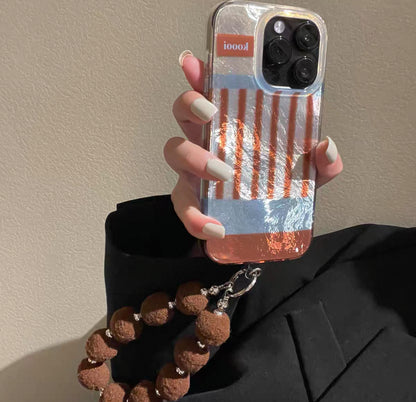 青と褐色のツートンカラーストライプのスマホケース (Blue and brown two - tone striped phone case)(SJK021)