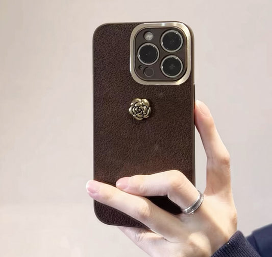 高級感ある金色の花柄革製スマホケース ( Luxurious gold floral leather phone case)(SJK041）
