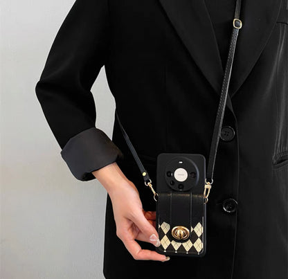 学院風の菱型格子柄の財布付きスマホケース ( College-style checkered wallet phone case)(SJK036)