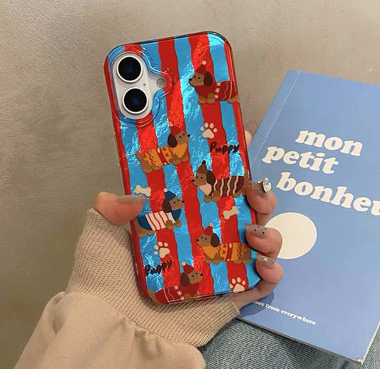 赤青の縞模様のスマホケース(Red and blue striped phone case)（SJK004）