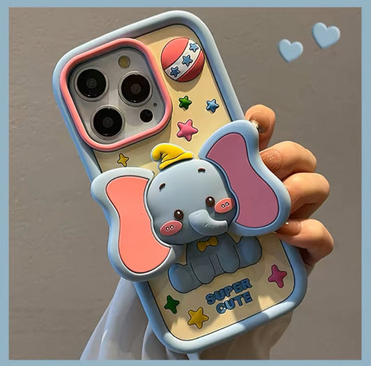 可愛らしいカートゥーンのダンボデザインで、スタンド付きのスマホケース ( Adorable cartoon Dumbo - designed phone case with a stand)(SJK063)