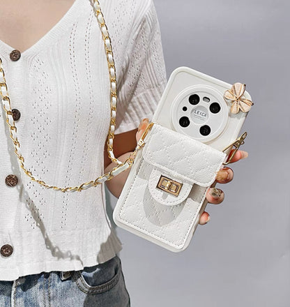 シャネル風の立体バタフライデザインで、カード入れ付きのスマホケース ( Chanel - style phone case with 3D butterfly design and card - holder)(SJK057)