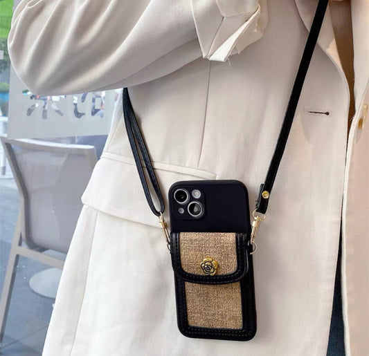 花柄の小銭・カード入れ付きスマホケース （Flower - patterned phone case with a coin and card holder）（SJK077）