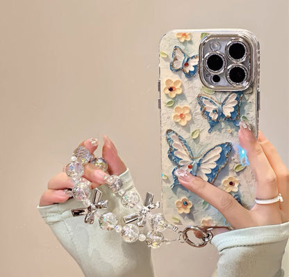 ブルーライトの油絵柄バタフライスマホケース （）Blue - light oil - painting butterfly phone case）（SJK028)）