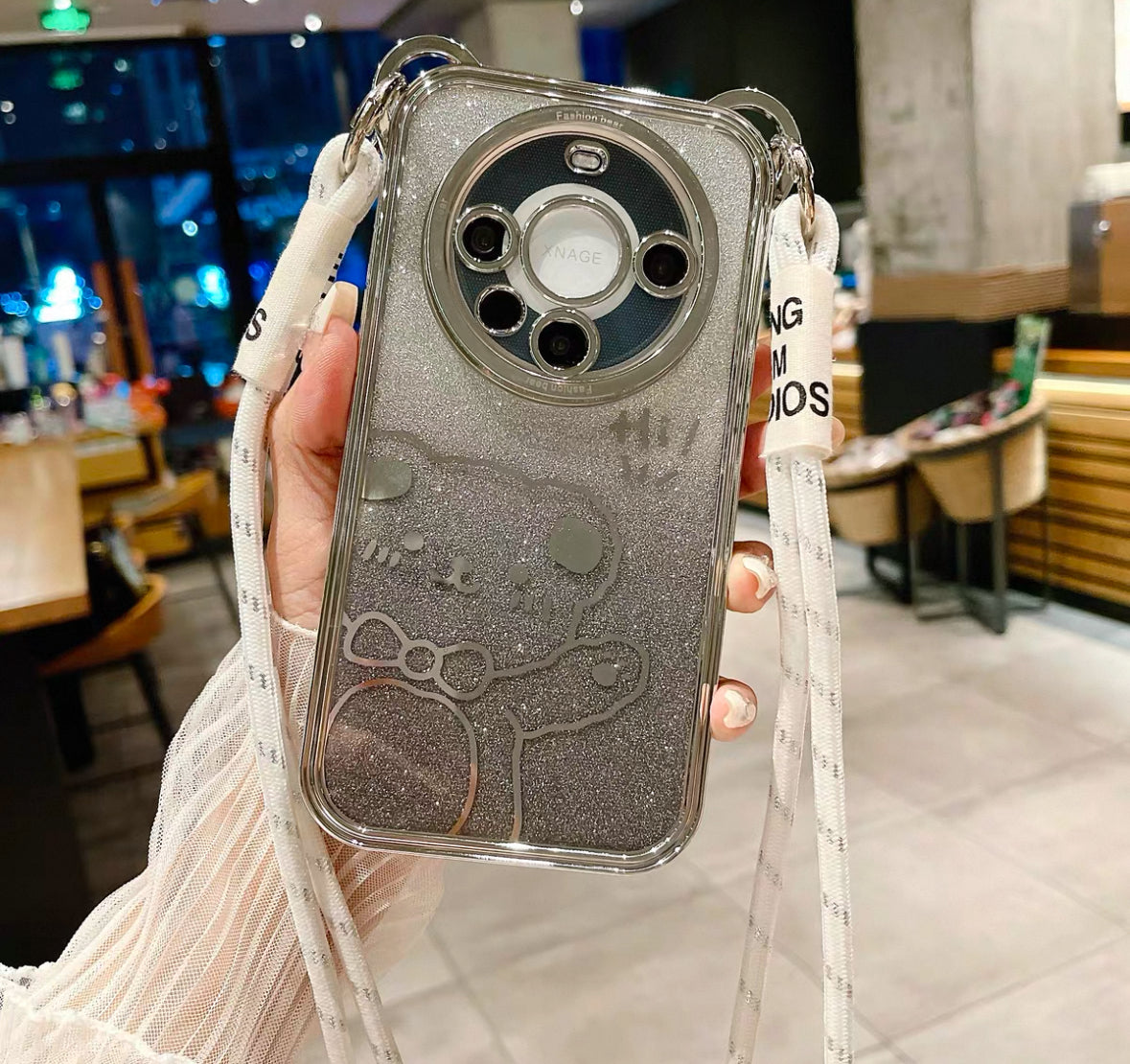 シャイニングパウダー入りのキャラクターベアスマホケース （Glittery cartoon bear phone case）（SJK044）