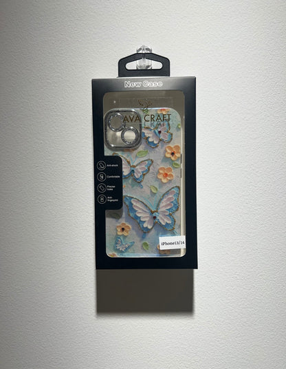 ブルーライトの油絵柄バタフライスマホケース （）Blue - light oil - painting butterfly phone case）（SJK028)）