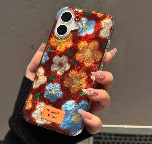 ヴィンテージな花柄と氷河模様のスマホケース (Vintage Floral and Glacier Texture Phone Case)(SJK022)