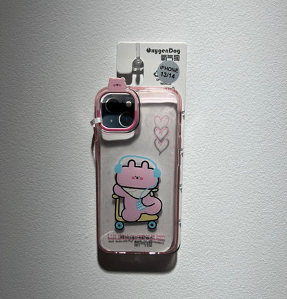 とても可愛い、メガネをかけたウサギとイヤホンデザインのスマホケース （Adorably cute earphone - rabbit - designed phone case）（SJK084）