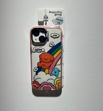嬉しそうな子犬が虹色のすべり台で遊んでいるデザインのスマホケース (Phone case featuring happy puppies playing on a rainbow slide)(SJK093)