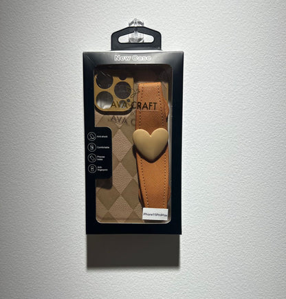 クラシックなハート柄の手首ストラップ付きスマホケース （Classic heart - themed wrist - strap phone case）（SJK046））