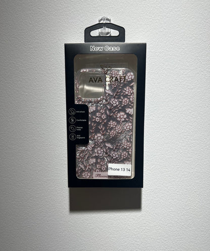 高級感溢れる銀色の一面に小さな花柄が施されたスマホケース （Luxurious silver phone case featuring an all - over pattern of small blossoms）（SJK032））