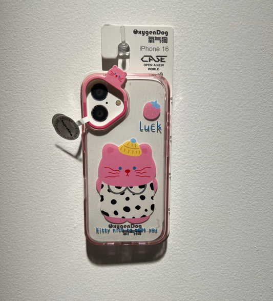 カートゥーン風の可愛い猫デザインの透明スマホケース （Cartoon - style cute cat - designed transparent phone case）（SJK078）
