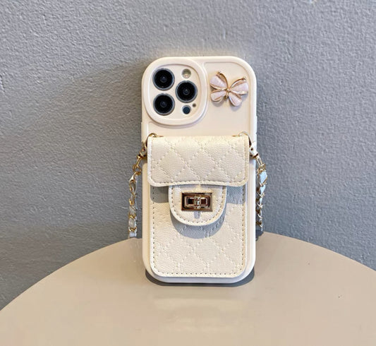 シャネル風の立体バタフライデザインで、カード入れ付きのスマホケース ( Chanel - style phone case with 3D butterfly design and card - holder)(SJK057)
