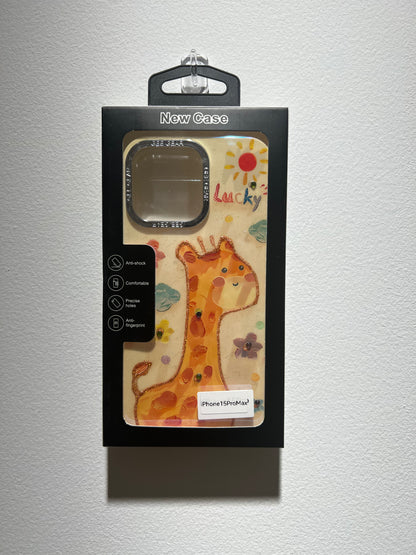 面白い油絵風のカートゥーンキリンの高級スマホ防ぶつけケース（Fun and cute phone case）（SJK001））