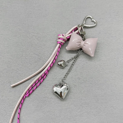 レザーリボンハートチャーム（パープル）Leather ribbon heart charm (purple)