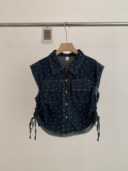 ジャンボジャンボチョッキですA short-sleeved denim waistcoat