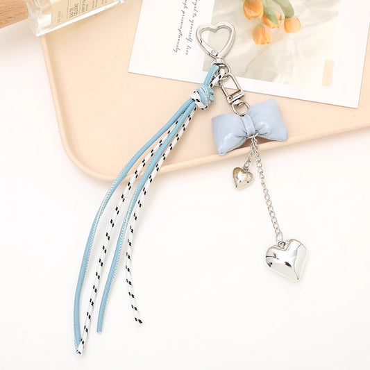 レザーリボンハートチャーム（ライトブルー）Leather ribbon heart charm (light blue)