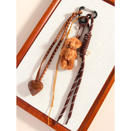 テディハート編みチャーム（茶）Teddy heart knitting charm (brown)