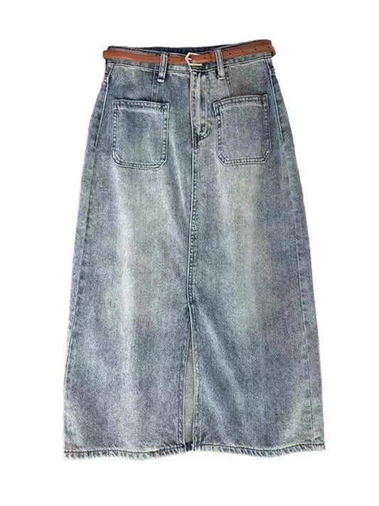 ハイウエストでほっそり見えるゆったりデニムスカートHigh-waisted Slimming Loose Denim Skirt