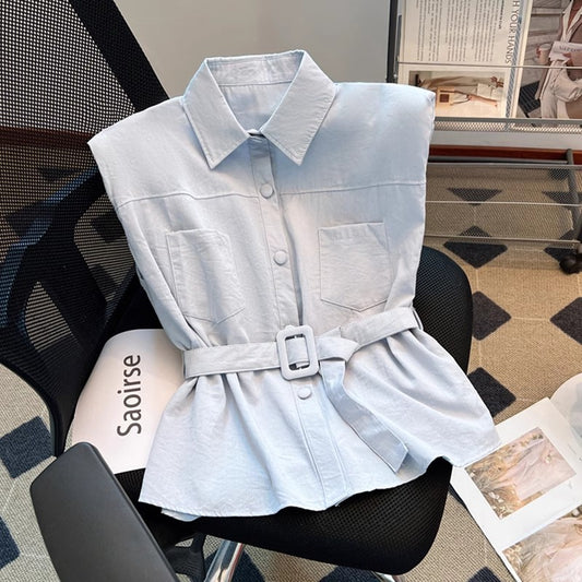 カーディガンのシャツSmall fly-sleeved lapel shirt