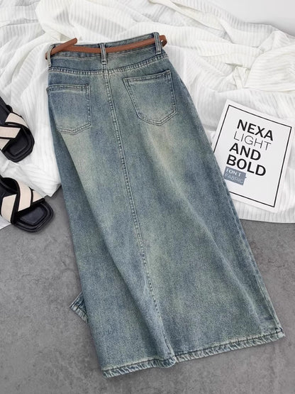 ハイウエストでほっそり見えるゆったりデニムスカートHigh-waisted Slimming Loose Denim Skirt