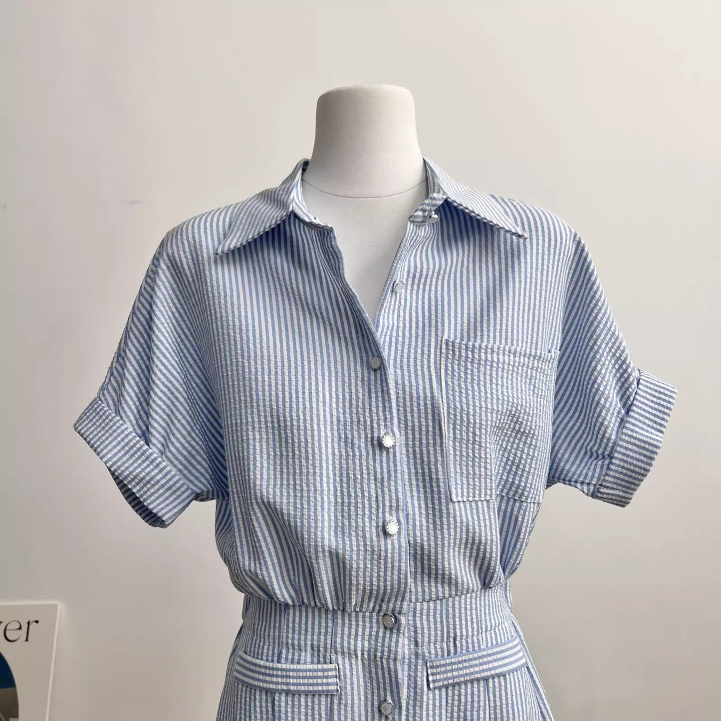 ストライプのブラウスワンピースですA striped blouse dress.