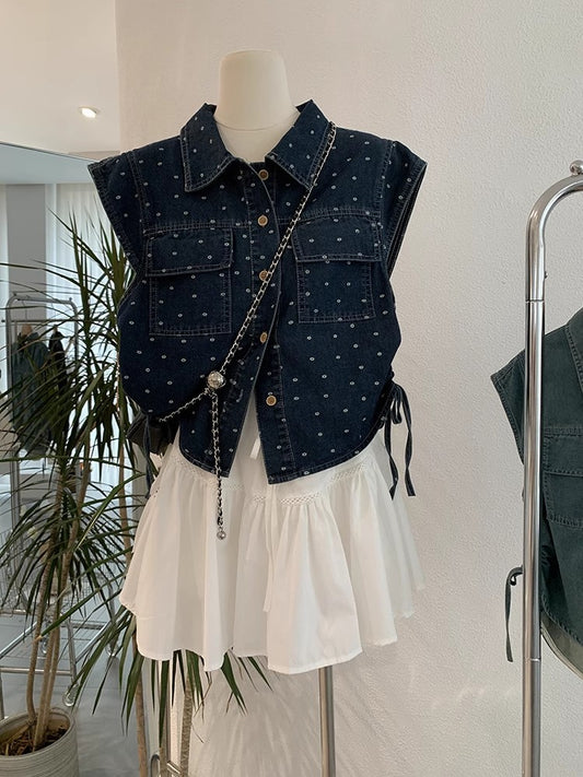 ジャンボジャンボチョッキですA short-sleeved denim waistcoat
